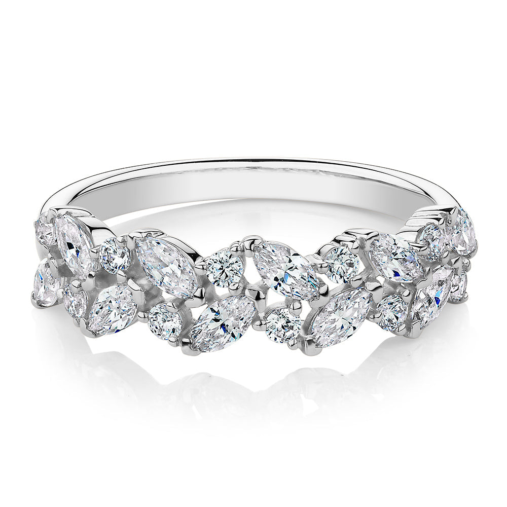 Dress ring with 1.15 carats* of diamond simulants in 10 carat white gold