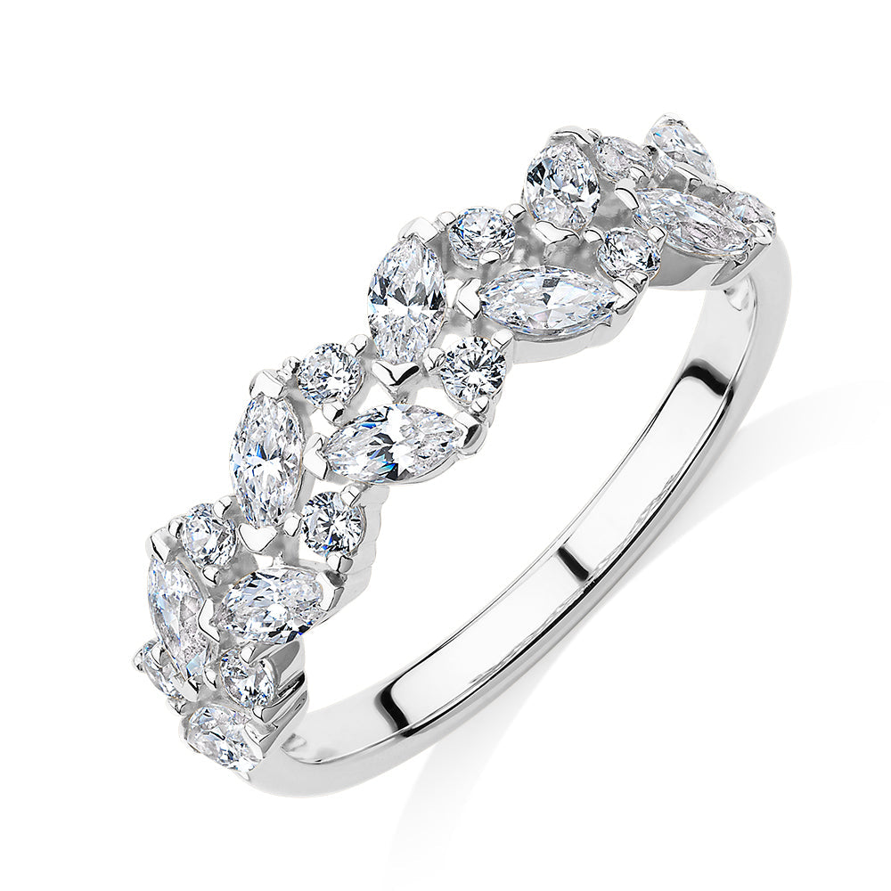 Dress ring with 1.15 carats* of diamond simulants in 10 carat white gold