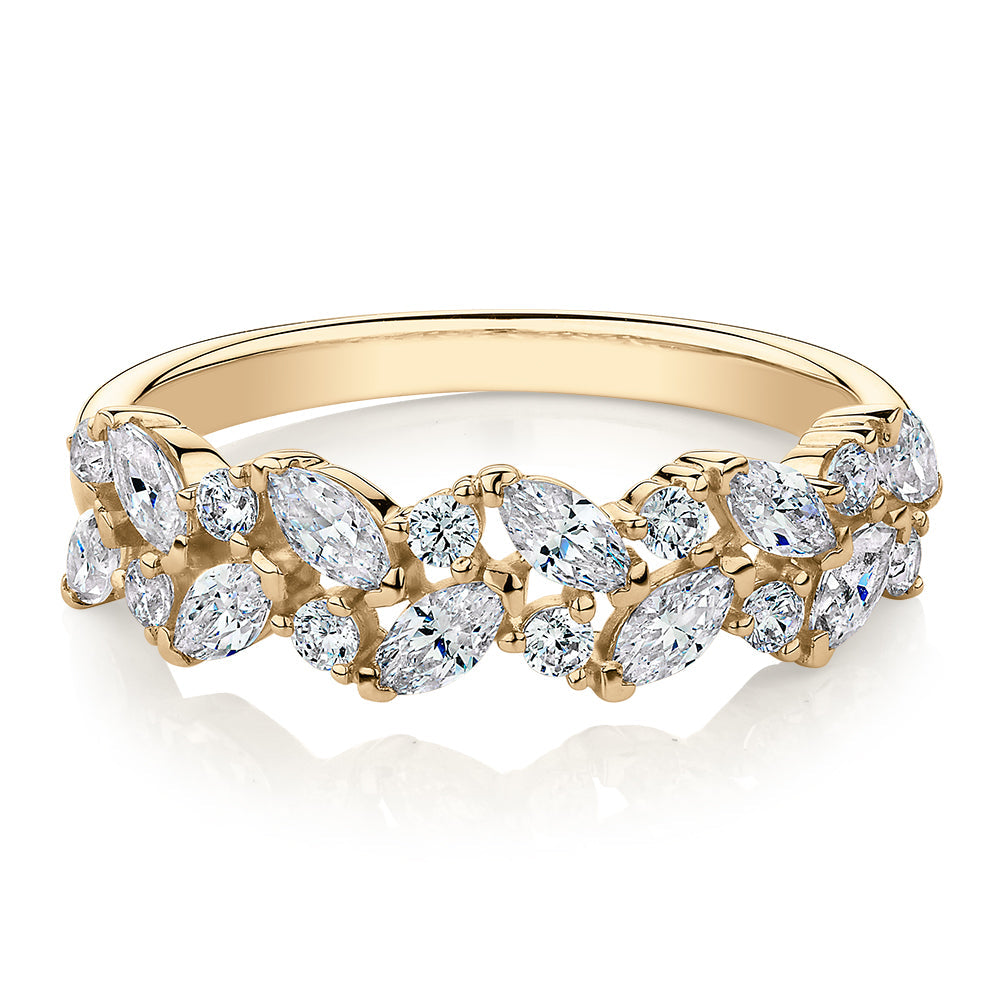Dress ring with 1.15 carats* of diamond simulants in 10 carat yellow gold