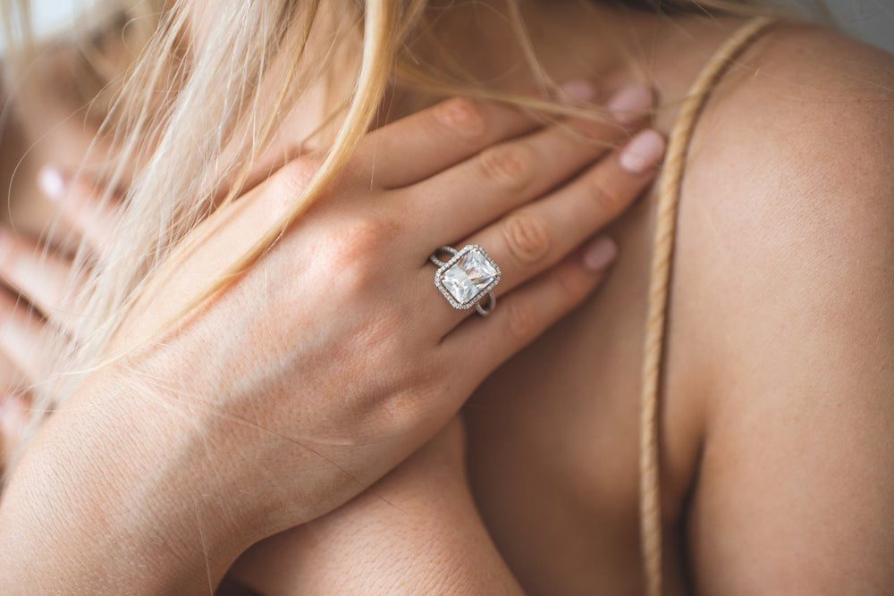Synergy dress ring with 6.38 carats* of diamond simulants in 10 carat yellow gold and sterling silver