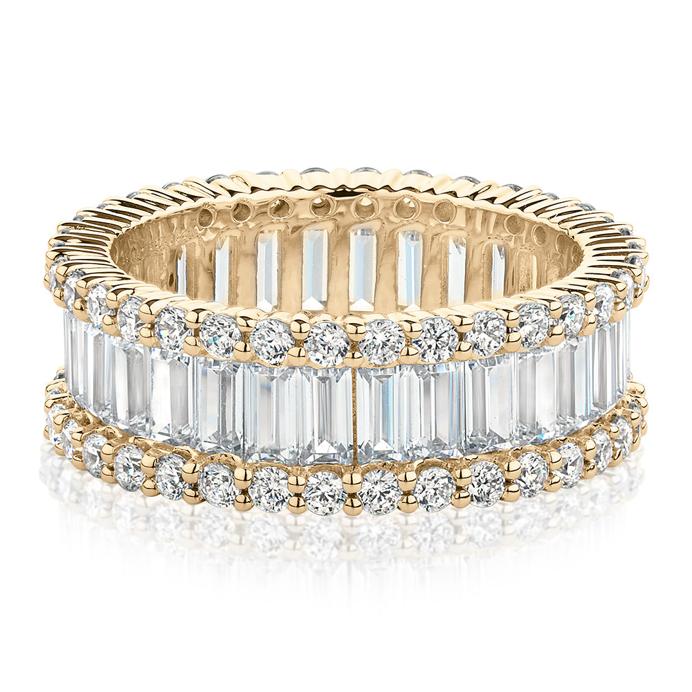 All-rounder eternity band with 5.4 carats* of diamond simulants in 10 carat yellow gold