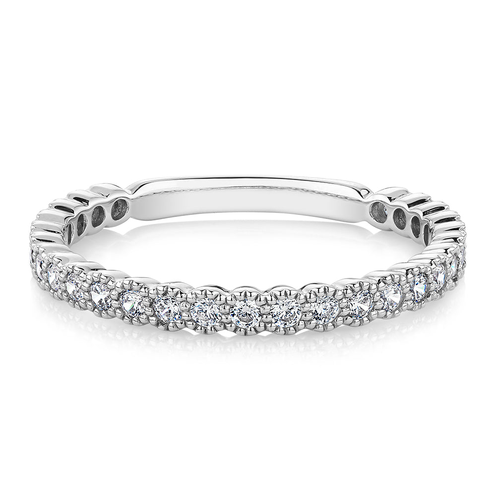 Wedding or eternity band with 0.4 carats* of diamond simulants in 10 carat white gold
