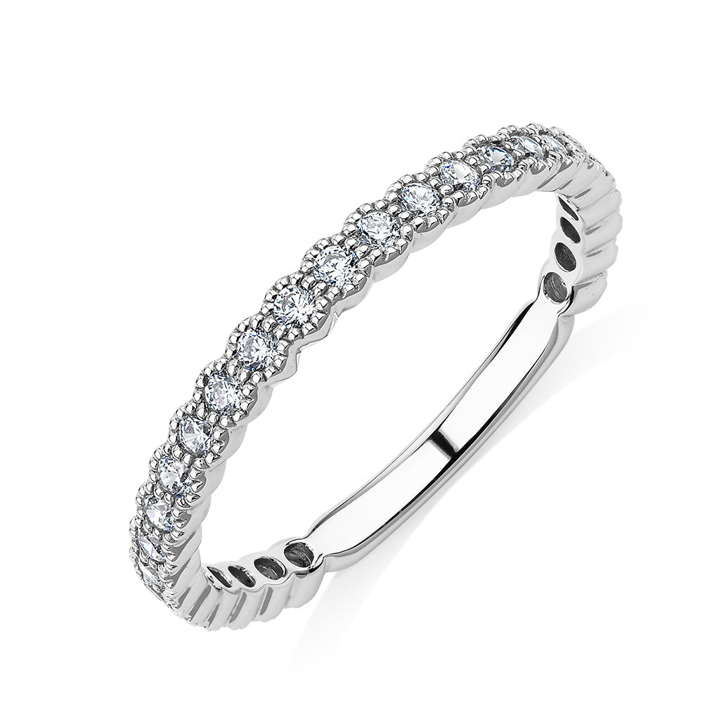 Wedding or eternity band with 0.4 carats* of diamond simulants in 10 carat white gold