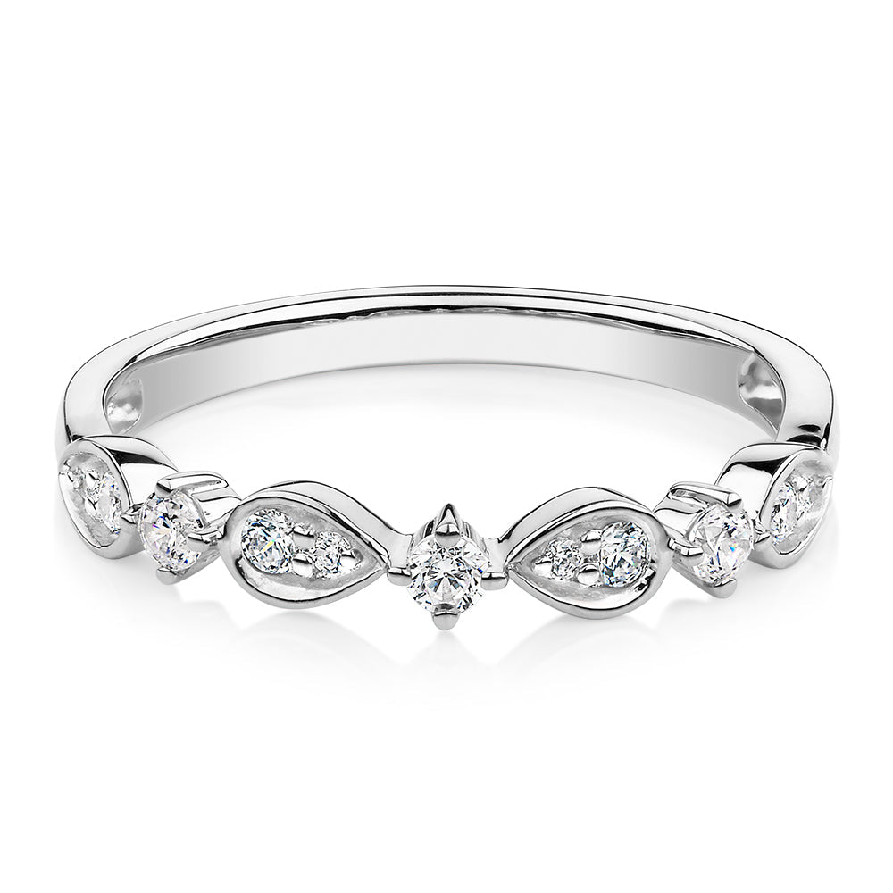 Wedding or eternity band with 0.33 carats* of diamond simulants in 10 carat white gold