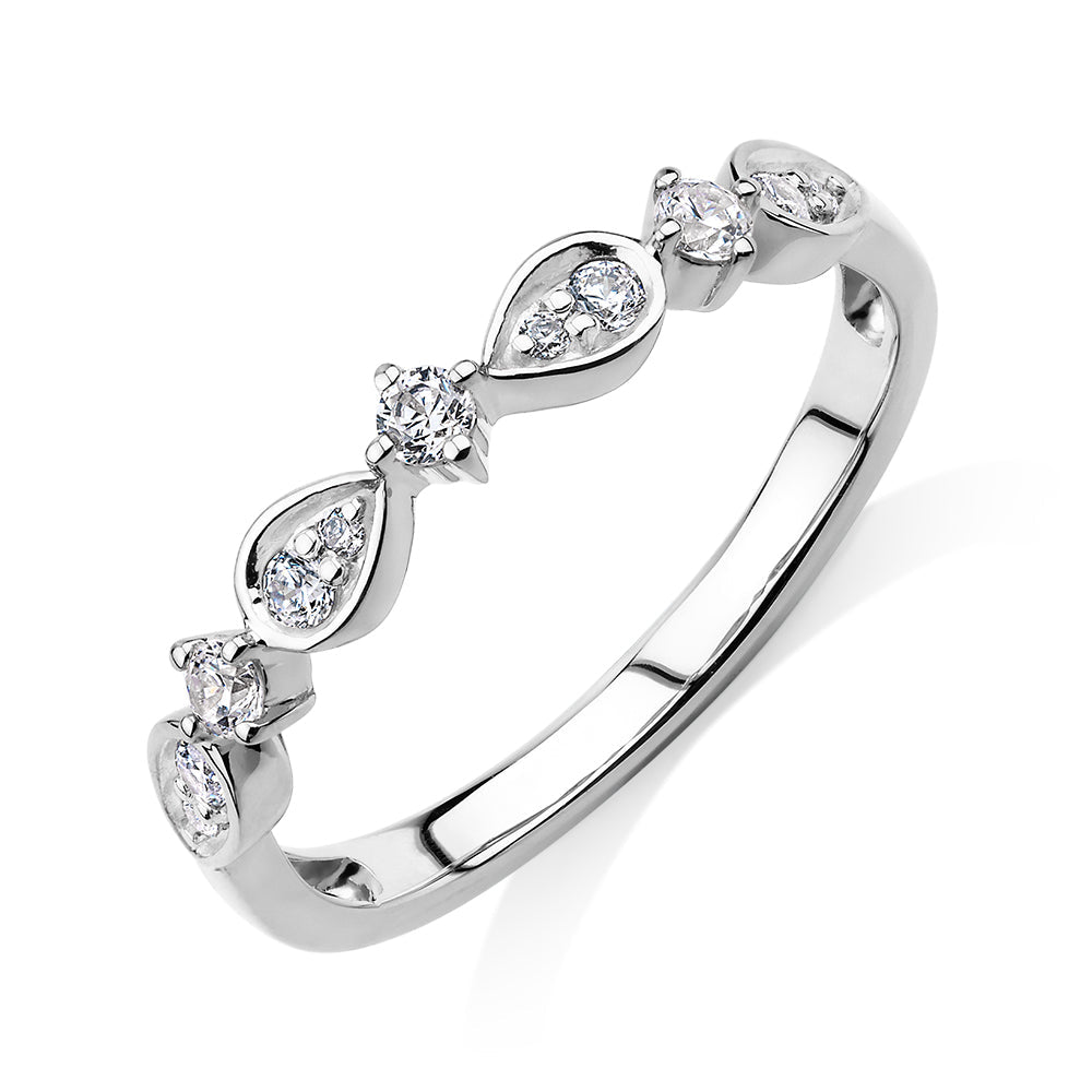 Wedding or eternity band with 0.33 carats* of diamond simulants in 10 carat white gold