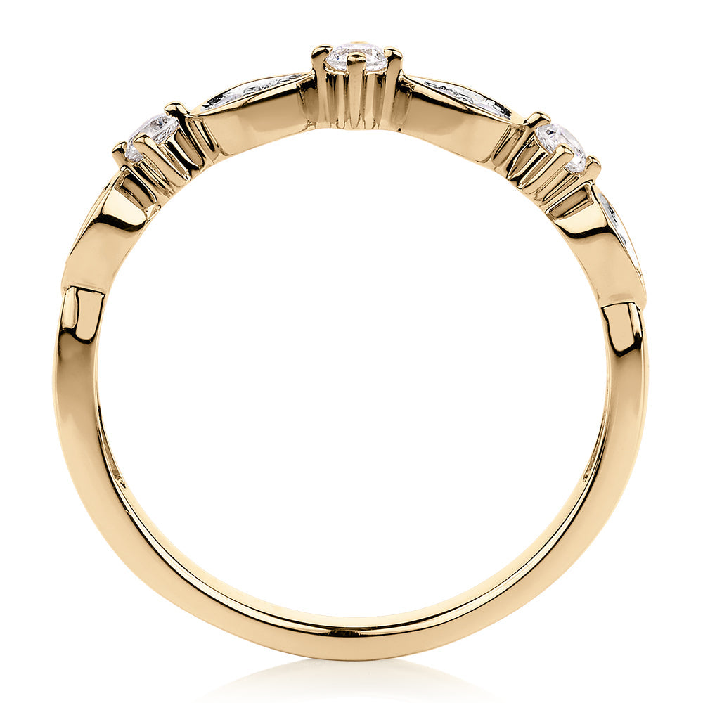 Wedding or eternity band with 0.33 carats* of diamond simulants in 10 carat yellow gold