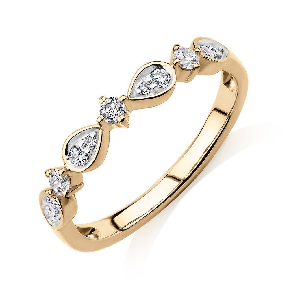 Wedding or eternity band with 0.33 carats* of diamond simulants in 10 carat yellow gold