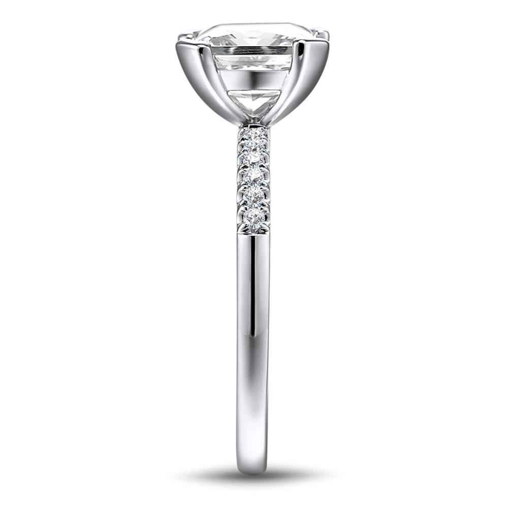 Asscher Radiant and Round Brilliant shouldered engagement ring with 2.48 carats* of diamond simulants in 14 carat white gold