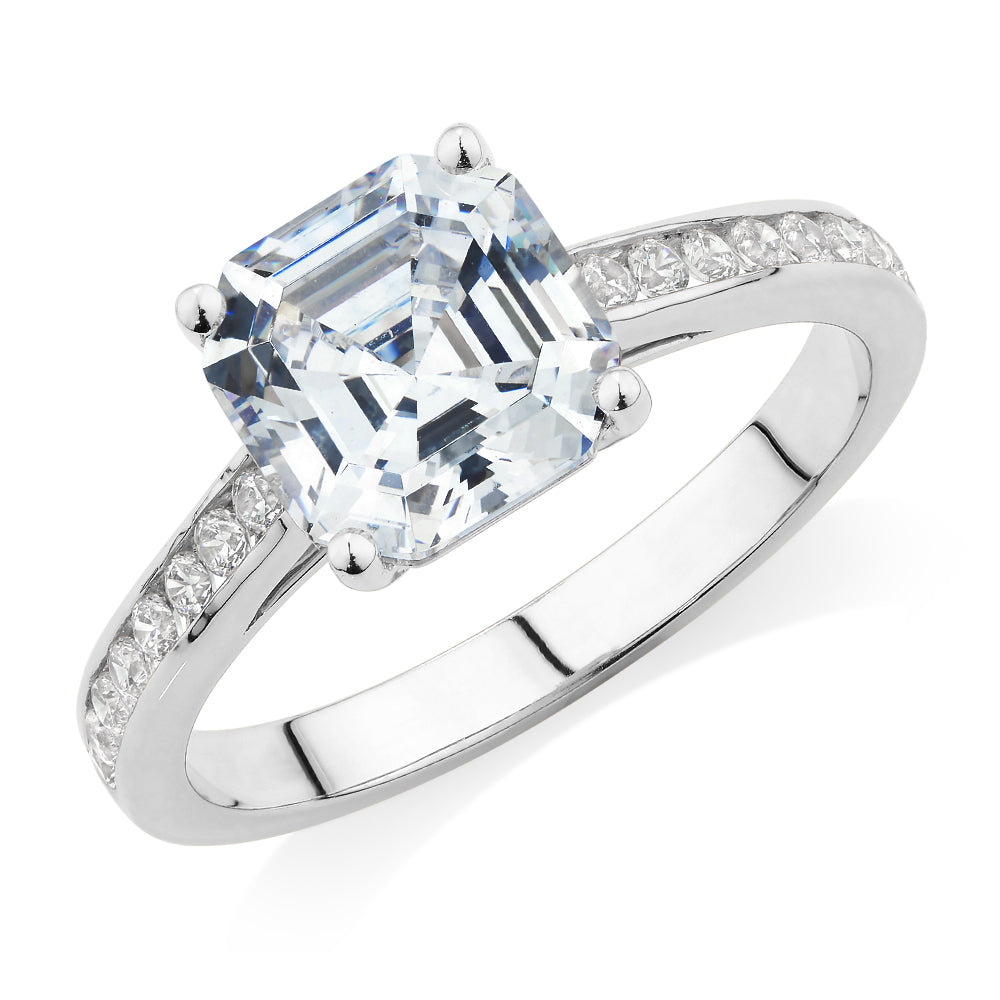 Shouldered Asscher Cut Engagement Ring in 14ct White Gold