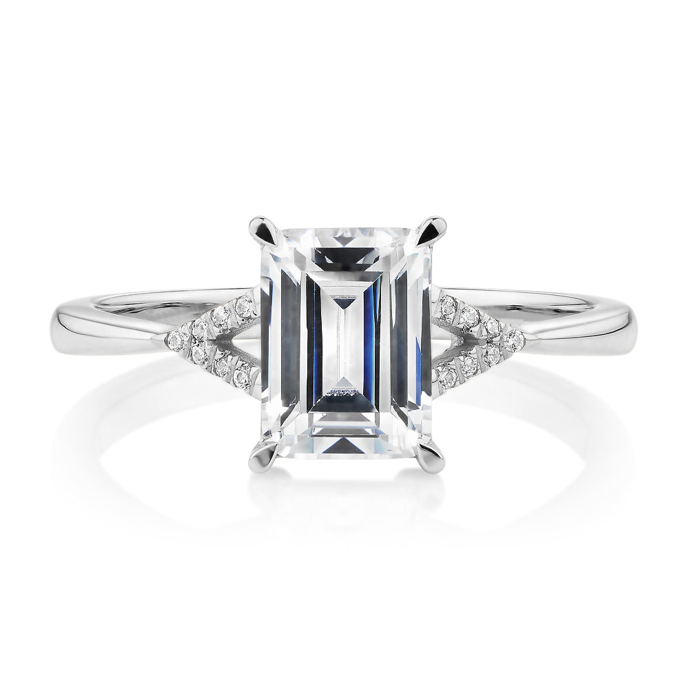 Emerald Cut Shouldered Engagement Ring in 14ct White Gold