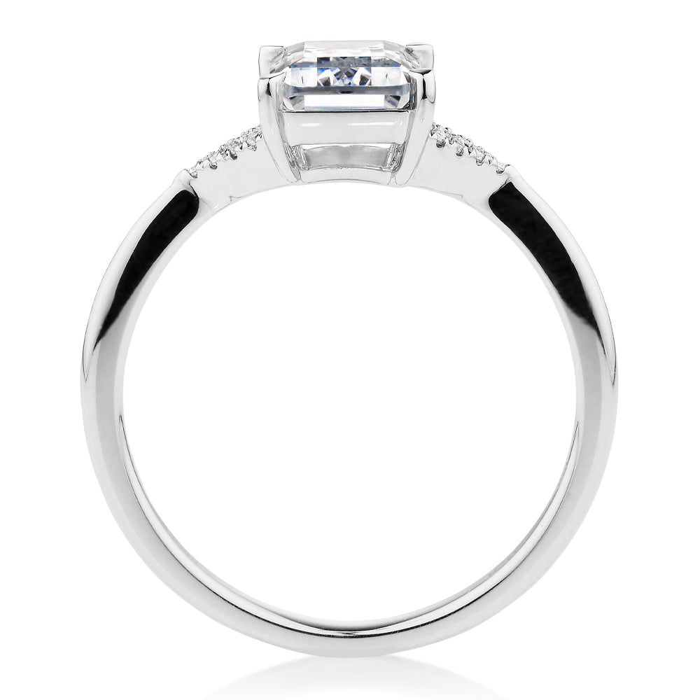 Emerald Cut Shouldered Engagement Ring in 14ct White Gold