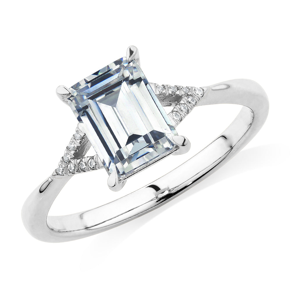 Emerald Cut Shouldered Engagement Ring in 14ct White Gold