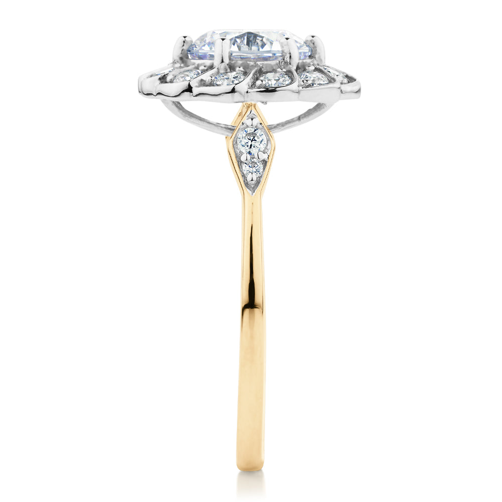 Dress ring with 2.16 carats* of diamond simulants in 10 carat yellow and white gold