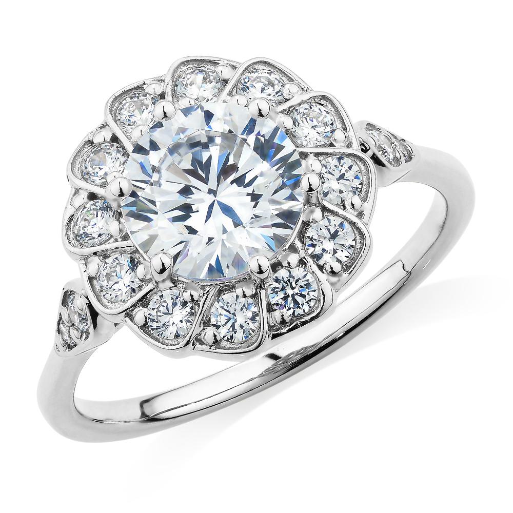 Dress ring with 2.16 carats* of diamond simulants in 10 carat white gold