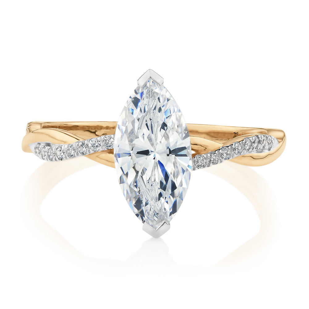 Marquise Cut Shouldered Engagement Ring in 14ct Yellow Gold with White Gold Setting