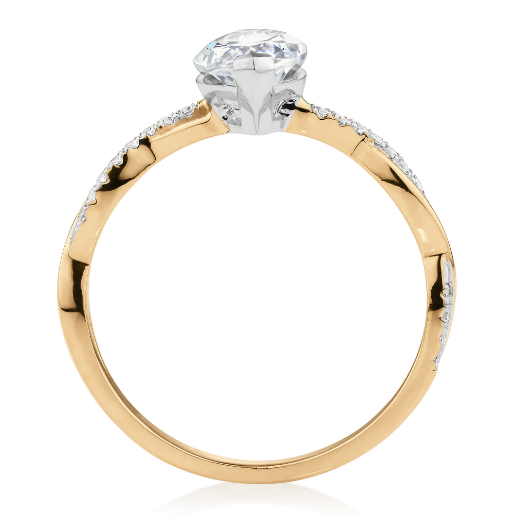 Marquise Cut Shouldered Engagement Ring in 14ct Yellow Gold with White Gold Setting