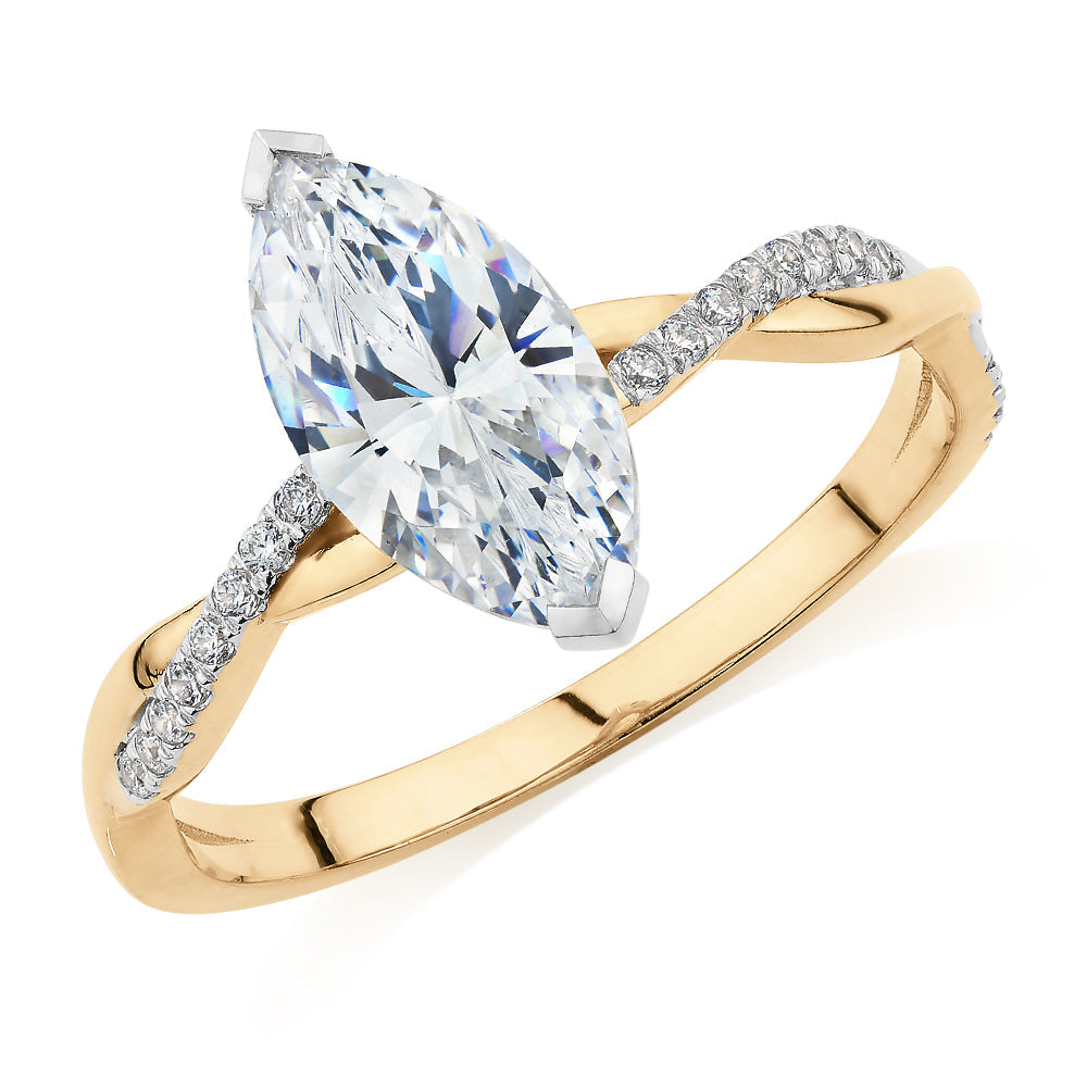 Marquise Cut Shouldered Engagement Ring in 14ct Yellow Gold with White Gold Setting