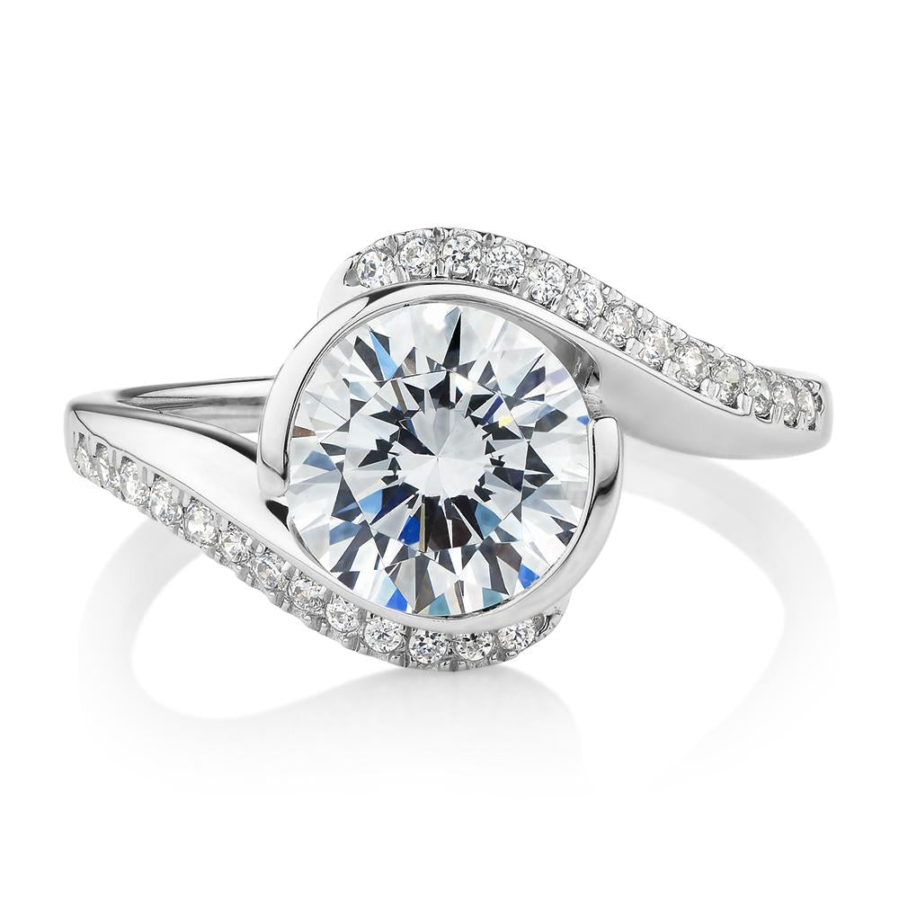 Round Brilliant shouldered engagement ring with 2.19 carats* of diamond simulants in 14 carat white gold