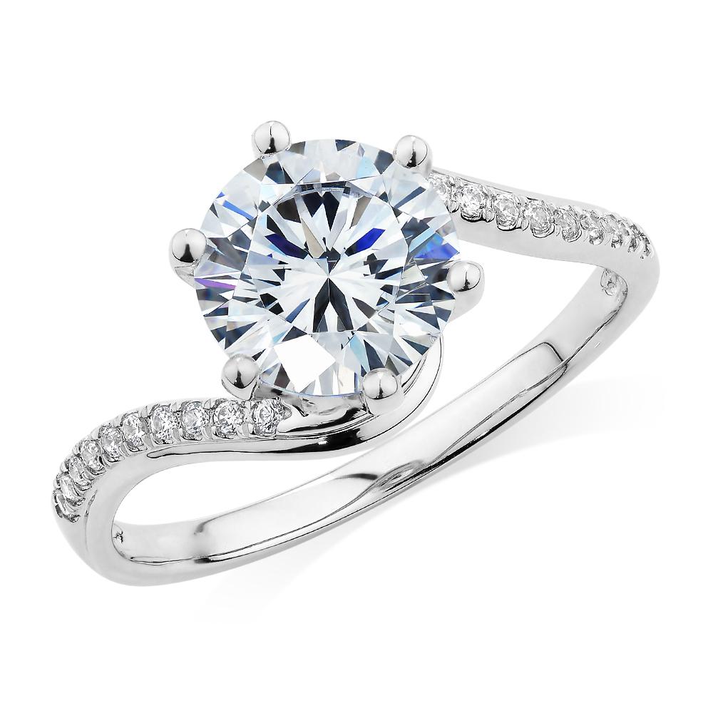 Round Brilliant shouldered engagement ring with 2.14 carats* of diamond simulants in 14 carat white gold