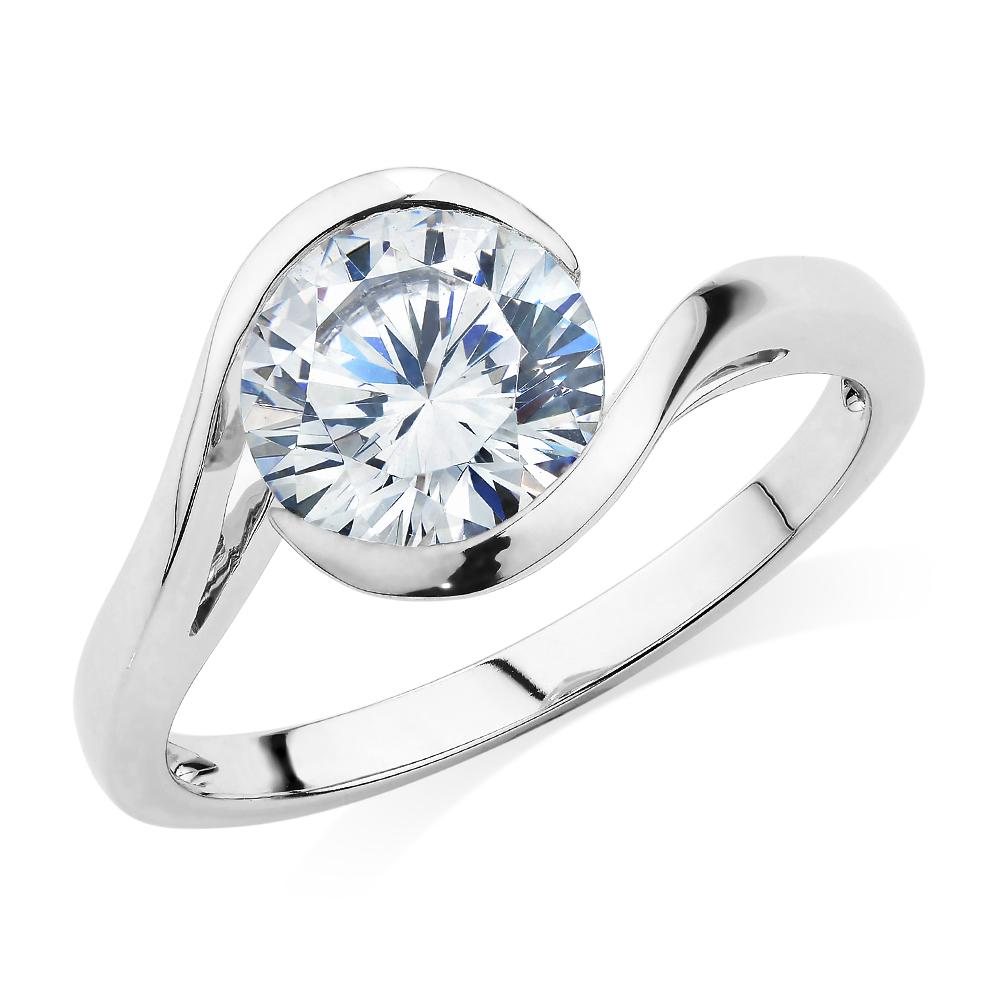 Round Brilliant solitaire engagement ring with 2.04 carat* diamond simulant in 14 carat white gold
