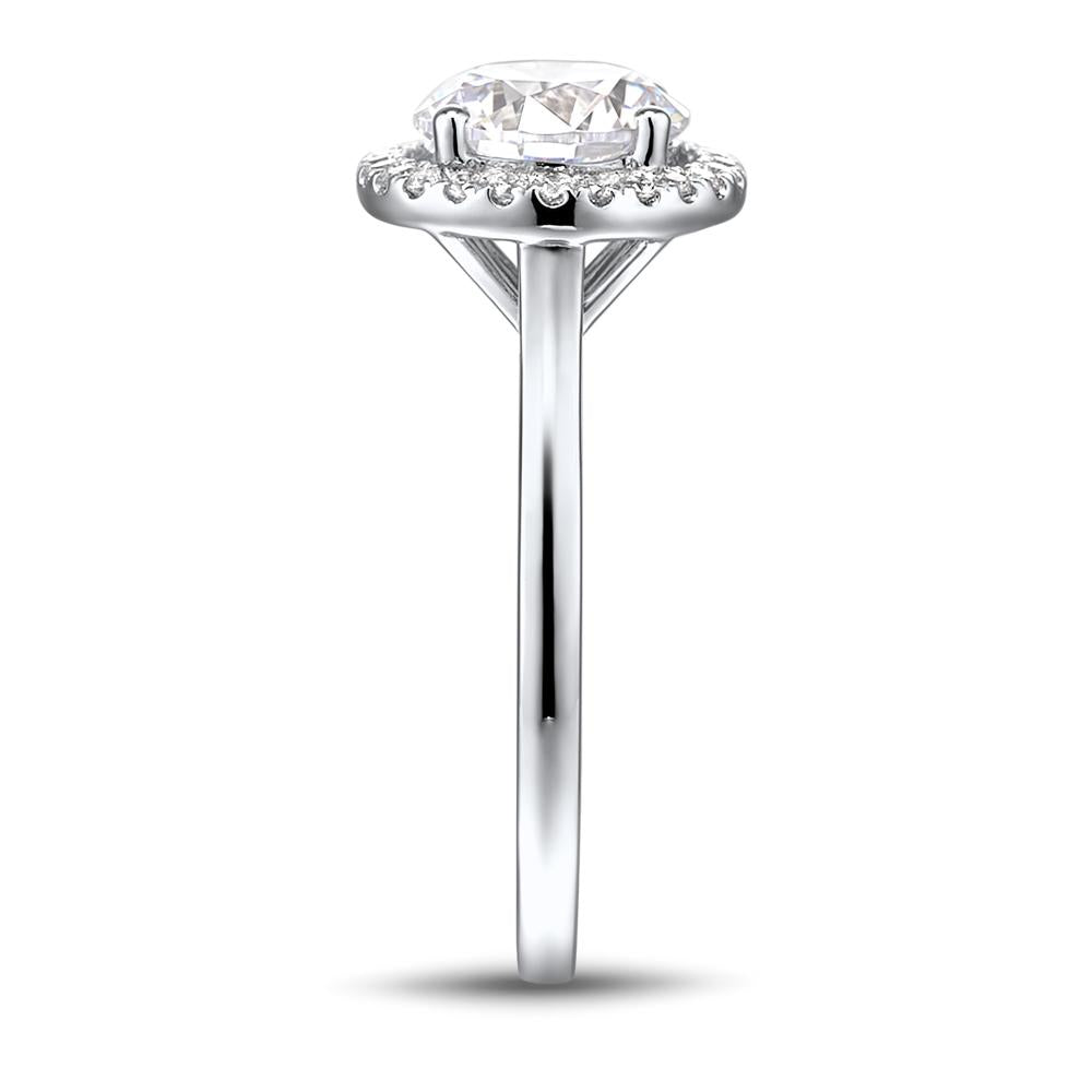 Round Brilliant halo engagement ring with 2.22 carats* of diamond simulants in 14 carat white gold