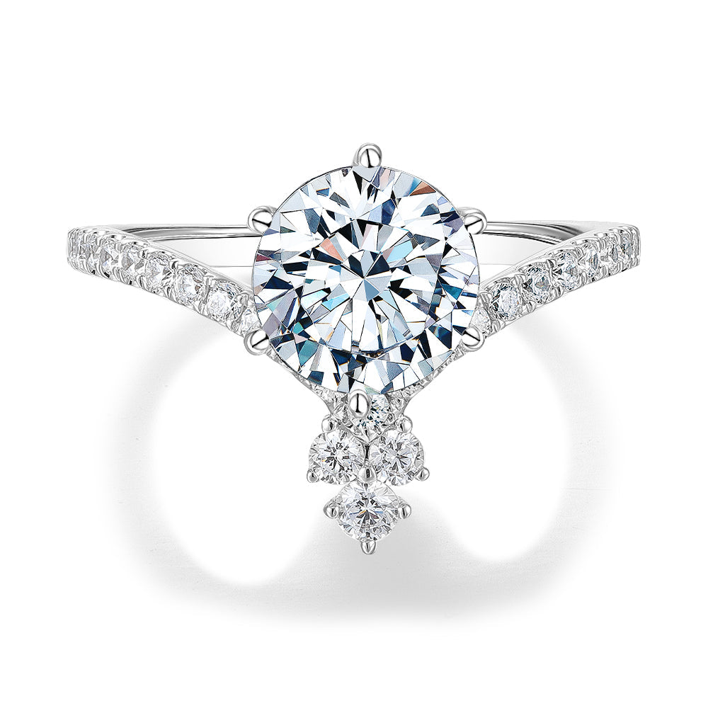 Round Brilliant shouldered engagement ring with 2.43 carats* of diamond simulants in 14 carat white gold