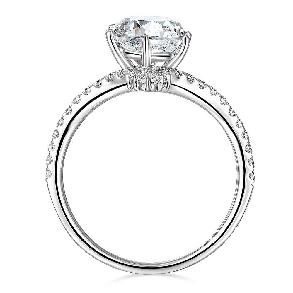 Round Brilliant shouldered engagement ring with 2.43 carats* of diamond simulants in 14 carat white gold