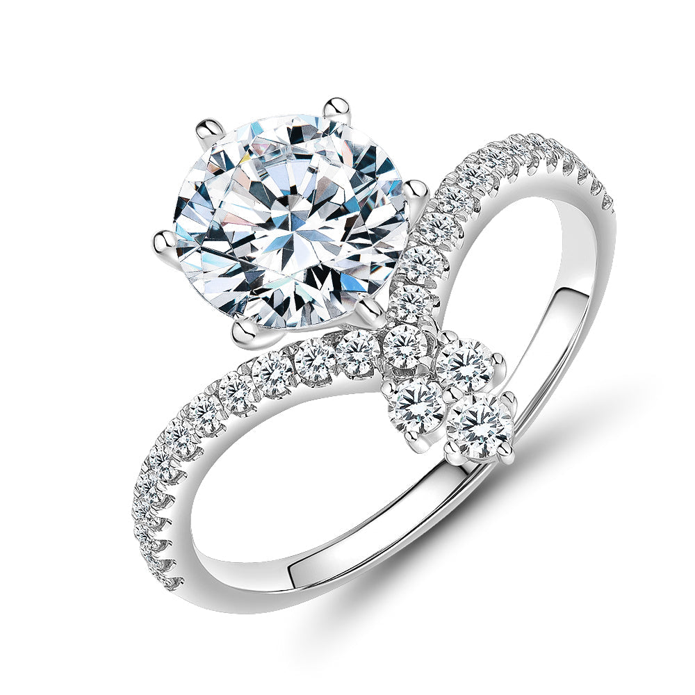 Round Brilliant shouldered engagement ring with 2.43 carats* of diamond simulants in 14 carat white gold