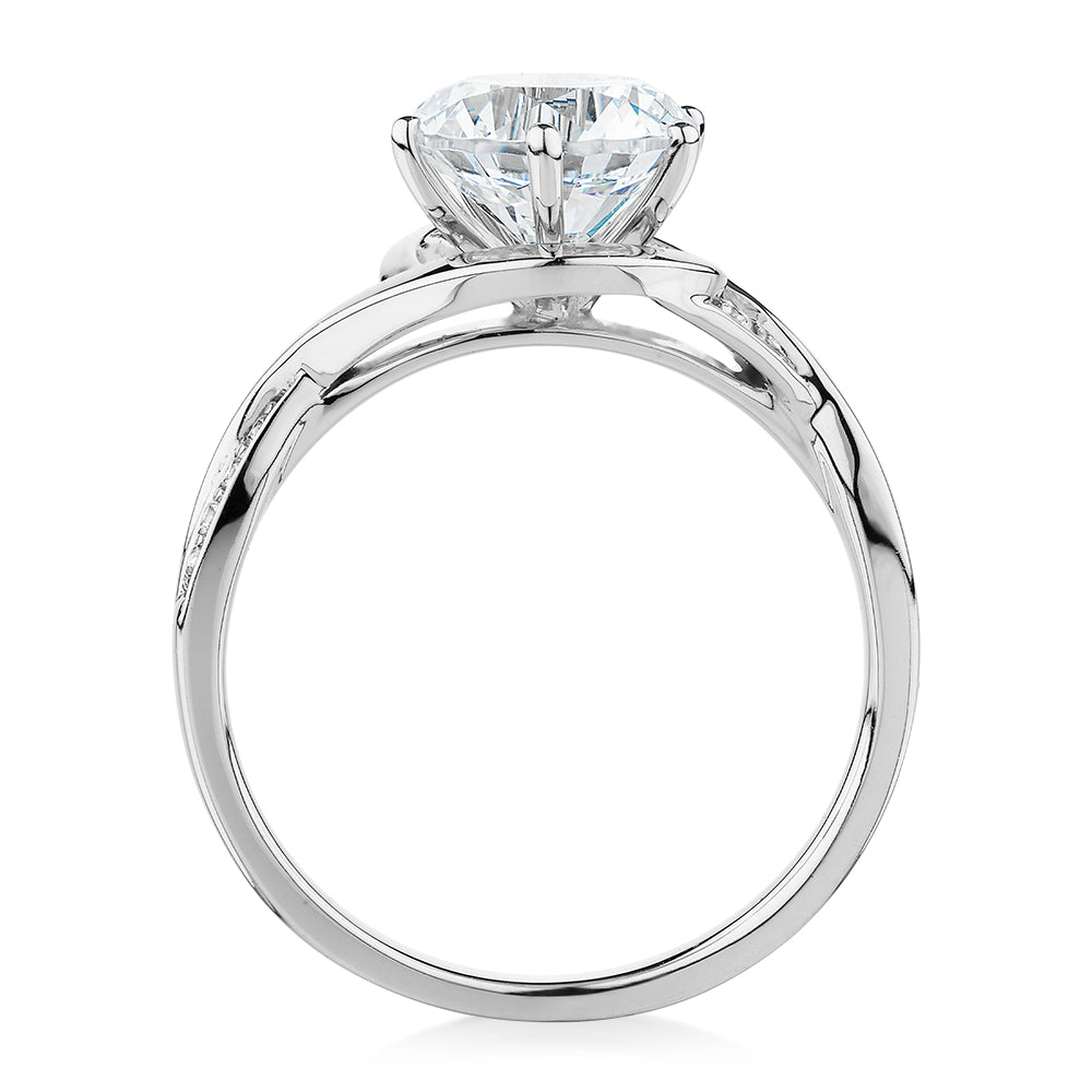 Round Brilliant shouldered engagement ring with 2.13 carats* of diamond simulants in 14 carat white gold