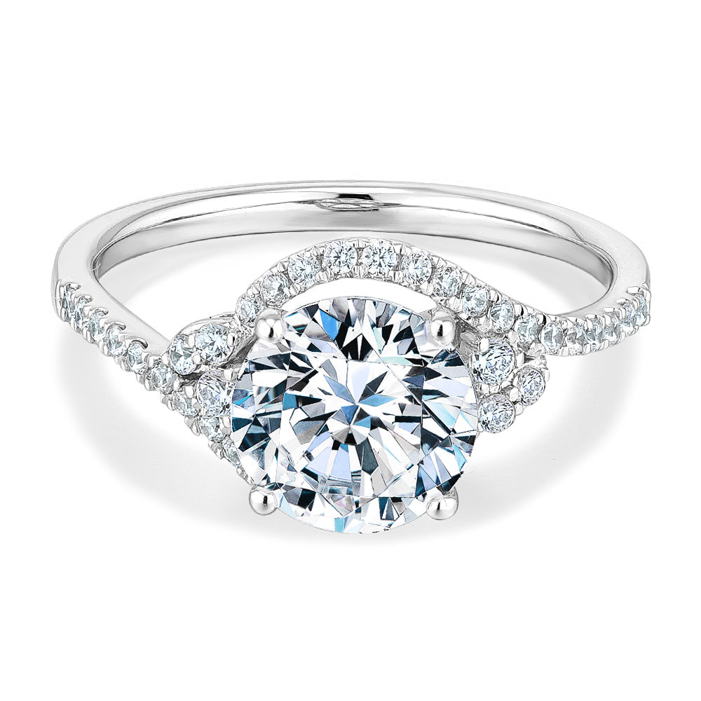 Round Brilliant shouldered engagement ring with 2.27 carats* of diamond simulants in 14 carat white gold
