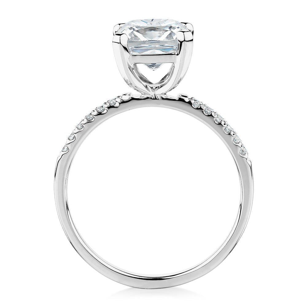 Cushion and Round Brilliant shouldered engagement ring with 1.79 carats* of diamond simulants in 14 carat white gold