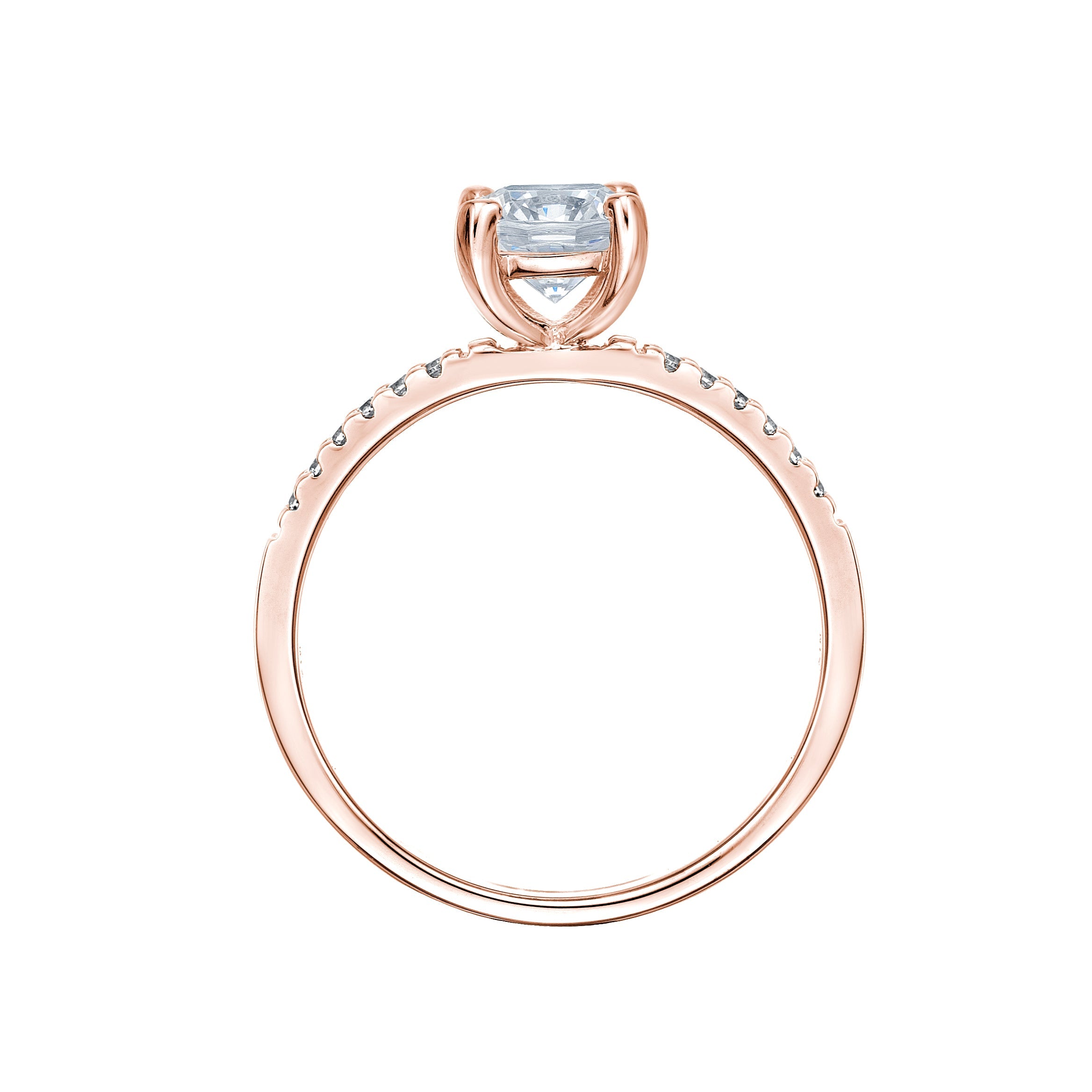Cushion and Round Brilliant shouldered engagement ring with 1.33 carats* of diamond simulants in 14 carat rose gold
