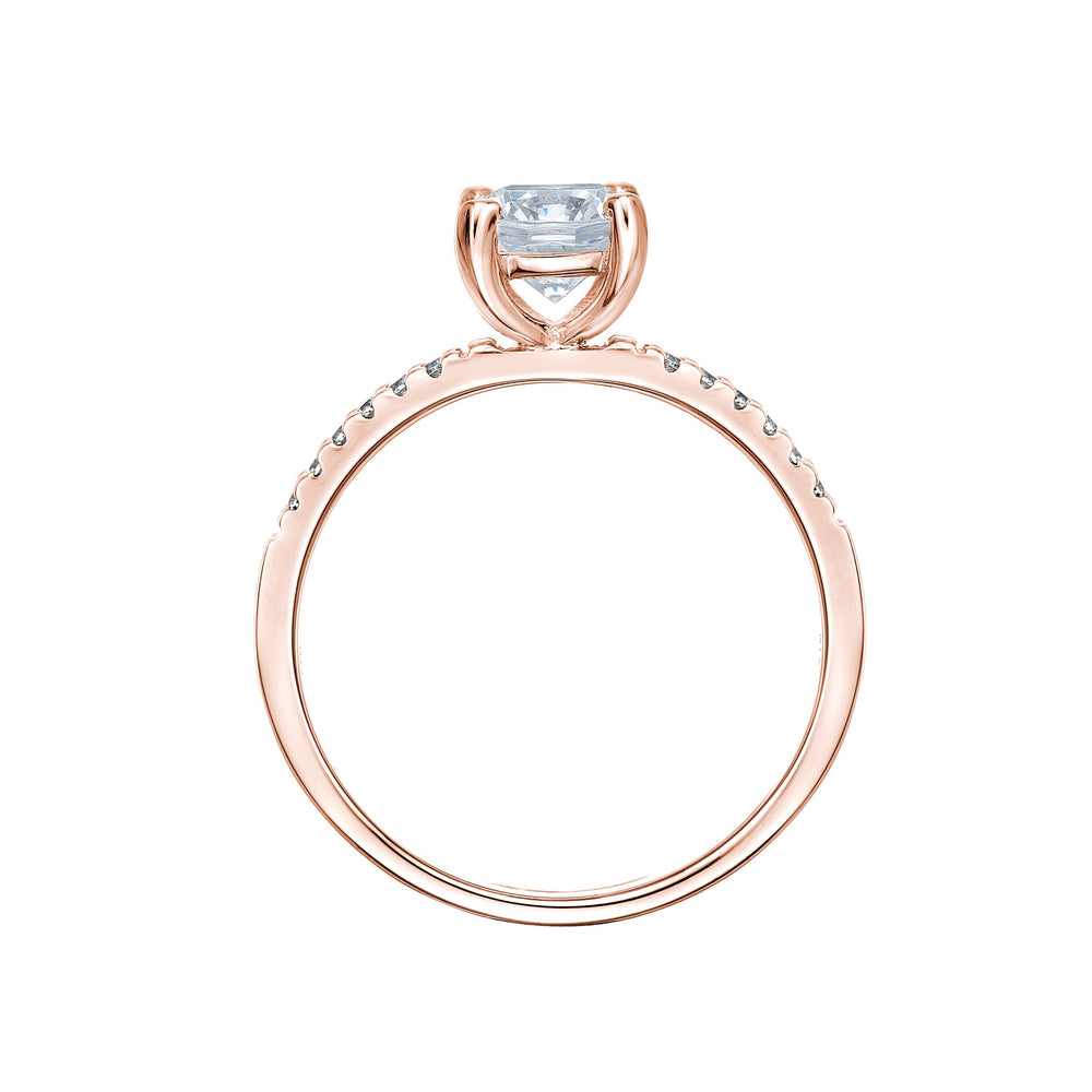 Cushion and Round Brilliant shouldered engagement ring with 1.33 carats* of diamond simulants in 14 carat rose gold