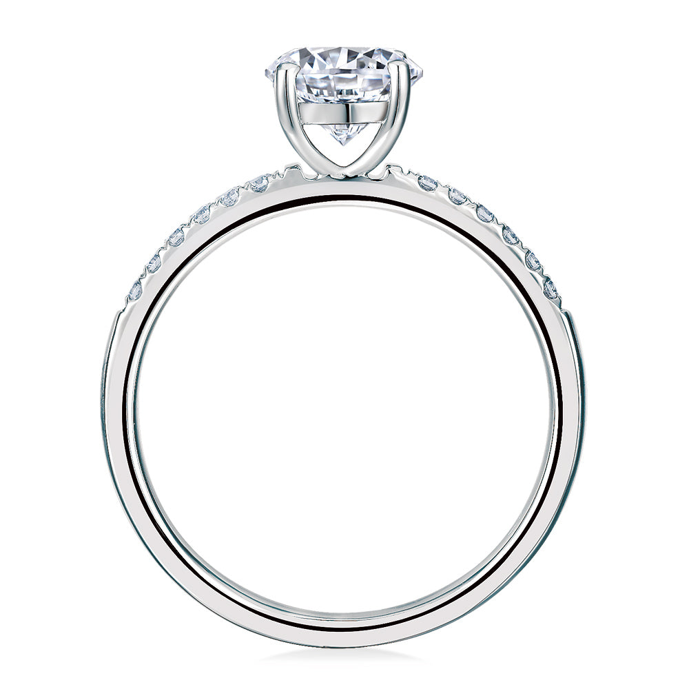 Round Brilliant shouldered engagement ring with 1.12 carats* of diamond simulants in 14 carat white gold