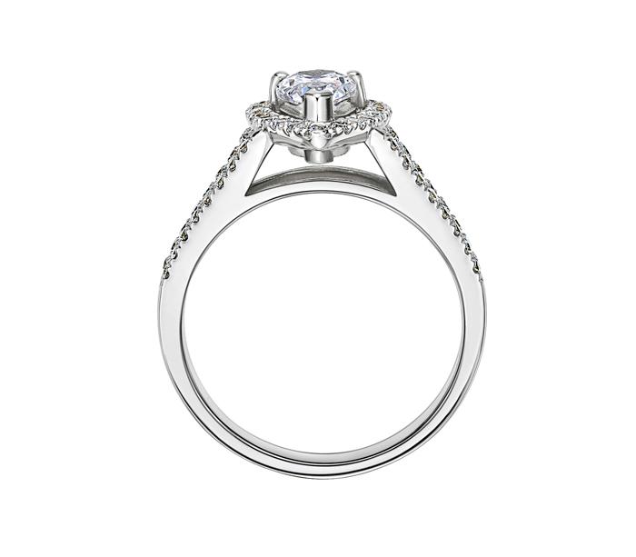 Pear and Round Brilliant halo engagement ring with 1.16 carats* of diamond simulants in 14 carat whi