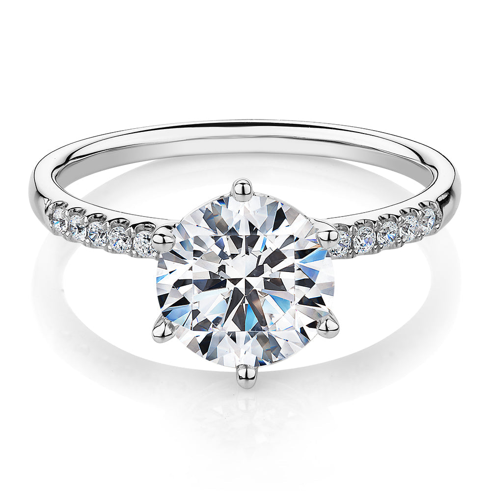 Signature Simulant Diamond 2.22 carat* TW round brilliant shouldered engagement ring in 14 carat whi