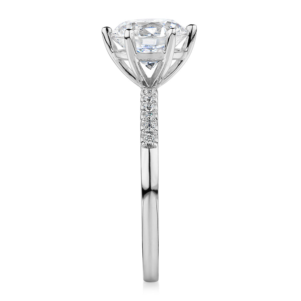 Signature Simulant Diamond 2.22 carat* TW round brilliant shouldered engagement ring in 14 carat whi