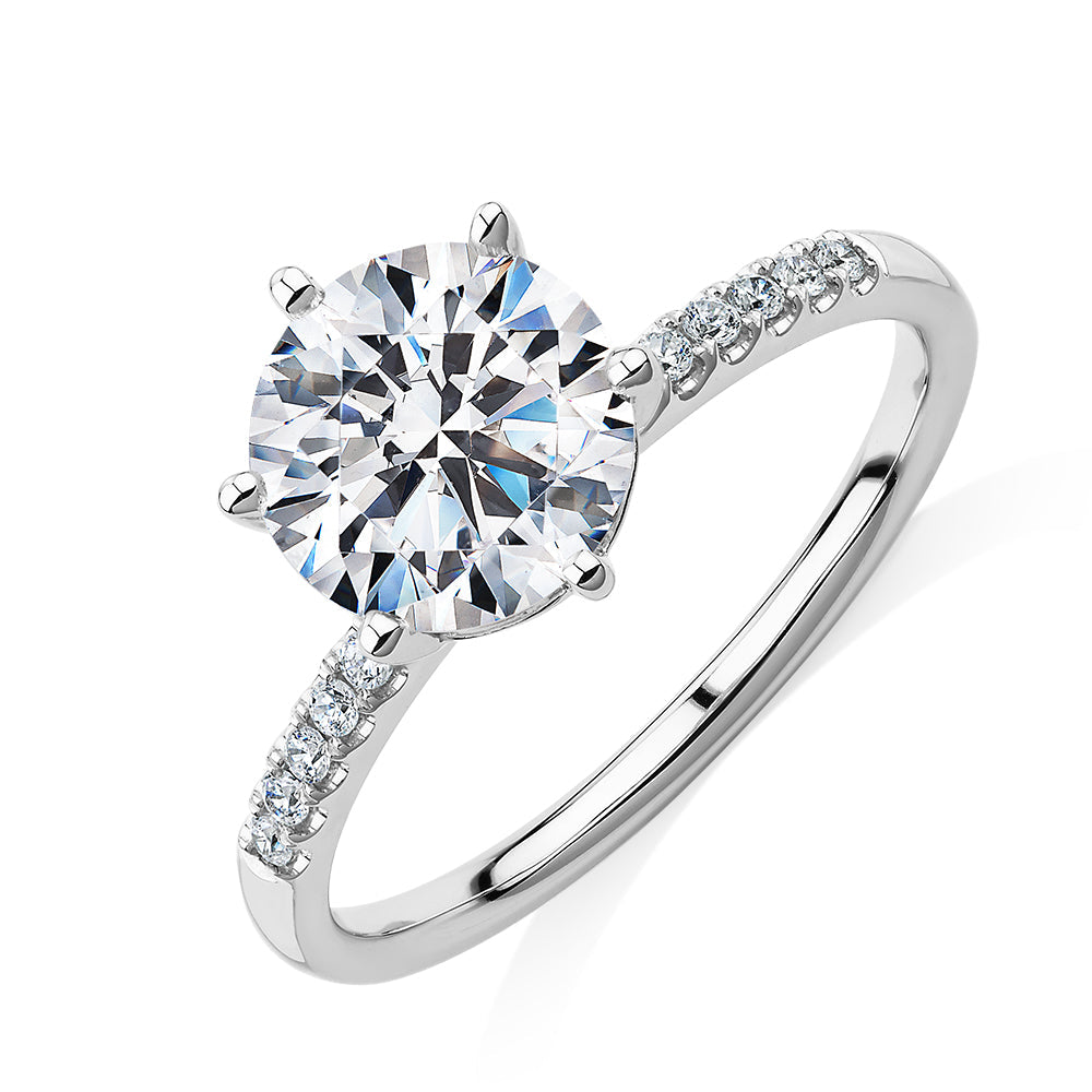 Signature Simulant Diamond 2.22 carat* TW round brilliant shouldered engagement ring in 14 carat whi