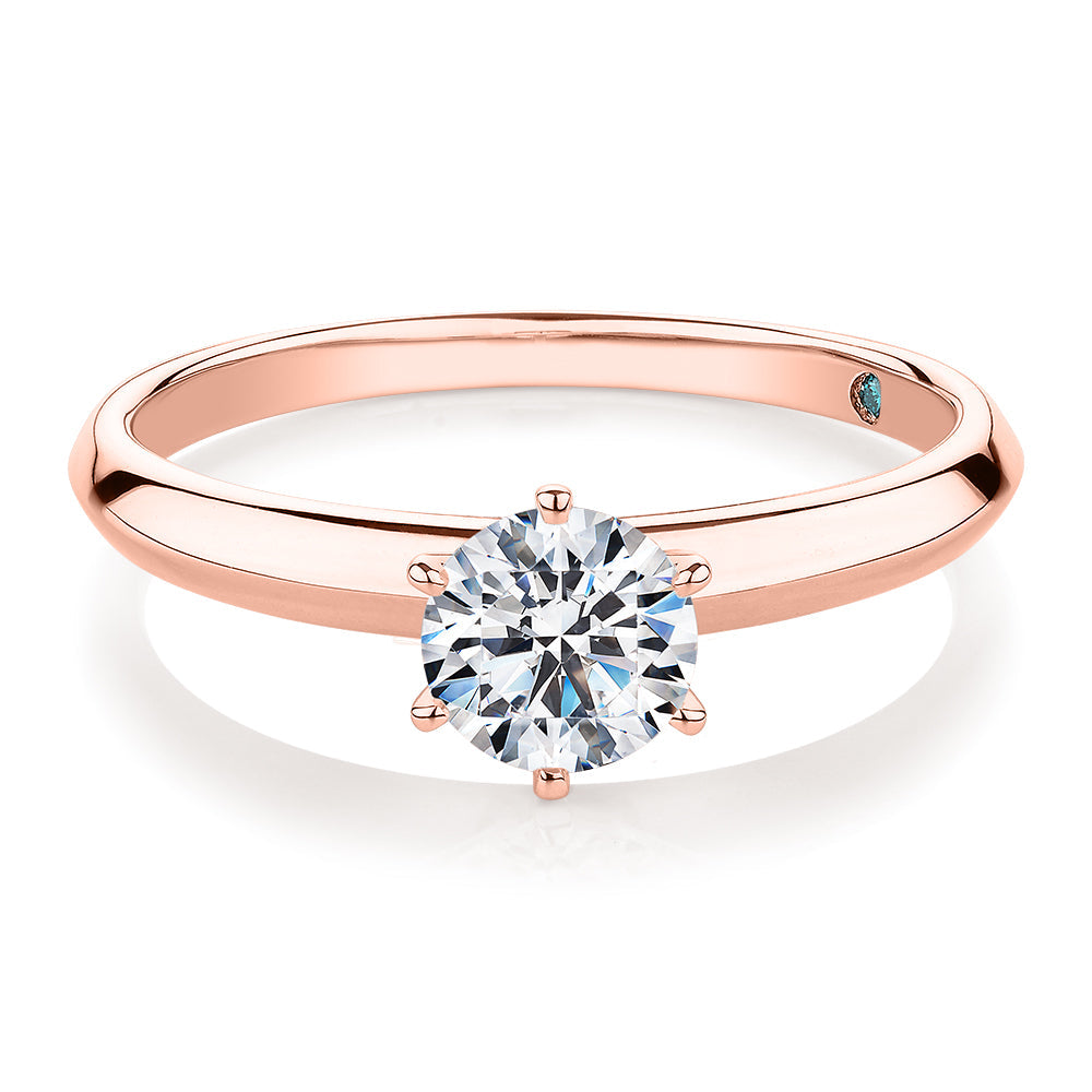 Premium Certified Laboratory Created Diamond, 0.70 carat round brilliant solitaire engagement ring in 18 carat rose gold