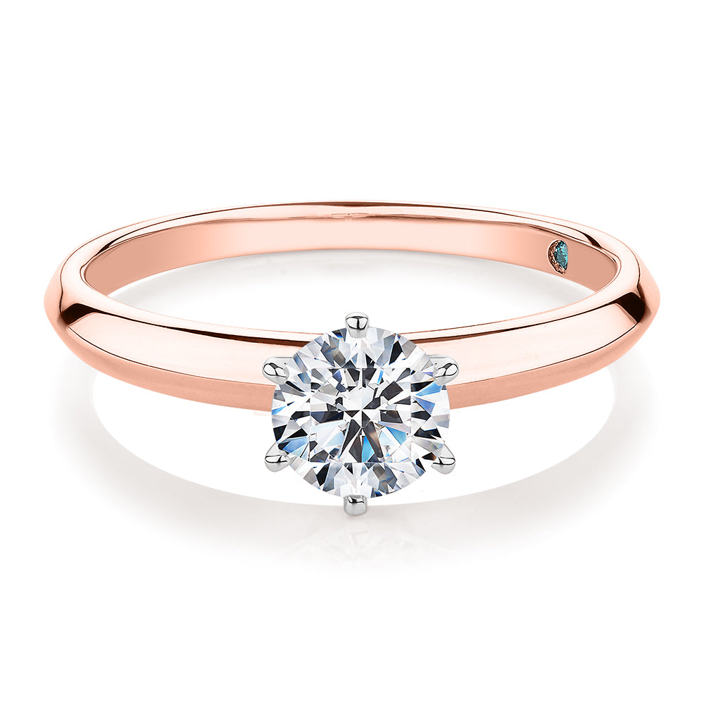 Premium Certified Laboratory Created Diamond, 0.70 carat round brilliant solitaire engagement ring in 18 carat rose gold