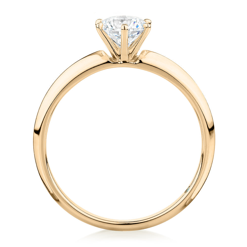 Premium Certified Laboratory Created Diamond, 0.70 carat round brilliant solitaire engagement ring in 14 carat yellow gold
