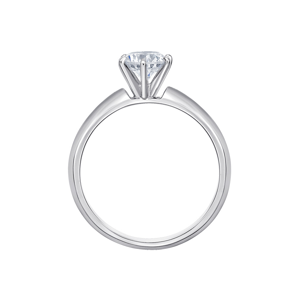 Round Brilliant solitaire engagement ring with 0.75 carat* diamond simulant in 14 carat white gold