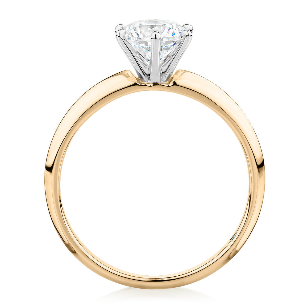 Premium Certified Lab-Grown Diamond, 1.00 carat round brilliant solitaire engagement ring in 18 carat yellow and white gold