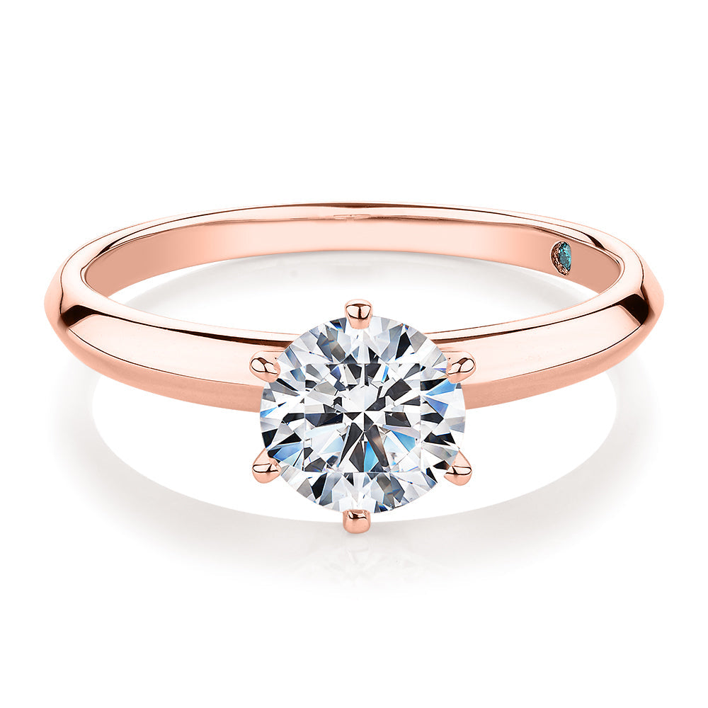 Premium Certified Lab-Grown Diamond, 1.00 carat round brilliant solitaire engagement ring in 14 carat rose gold