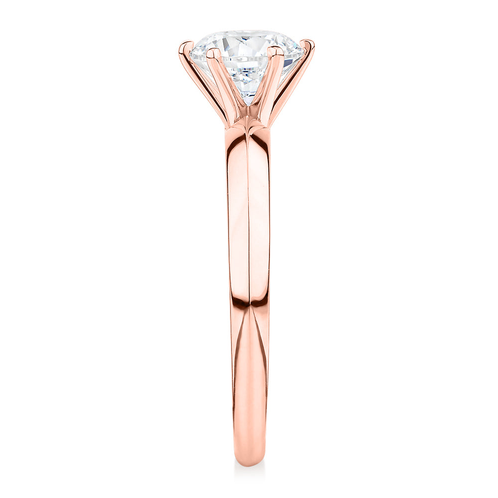 Round Brilliant solitaire engagement ring with 1 carat* diamond simulant in 10 carat rose gold