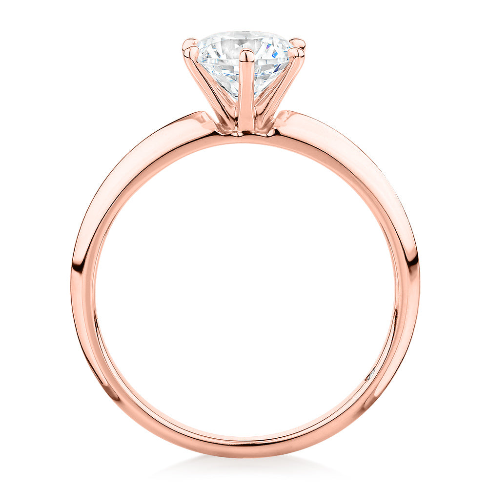 Round Brilliant solitaire engagement ring with 1 carat* diamond simulant in 10 carat rose gold