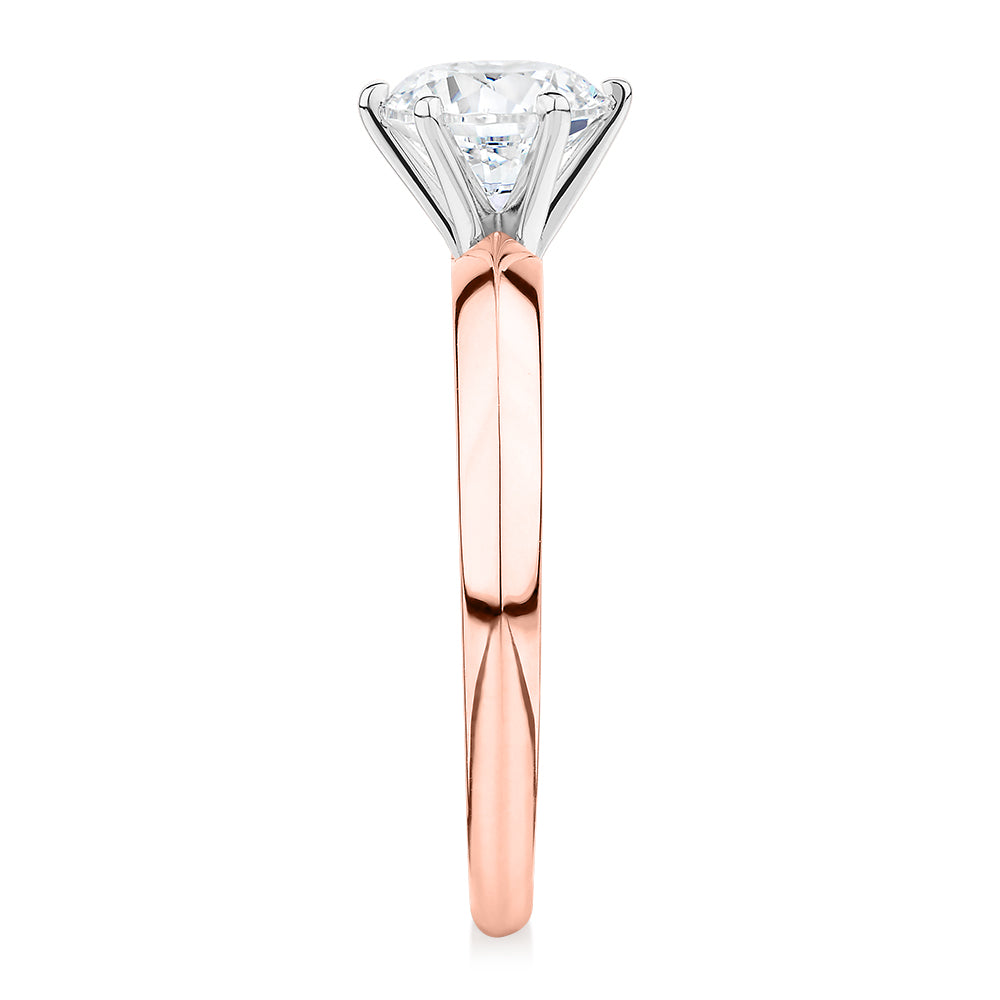 Premium Certified Lab-Grown Diamond, 1.00 carat round brilliant solitaire engagement ring in 14 carat rose and white gold