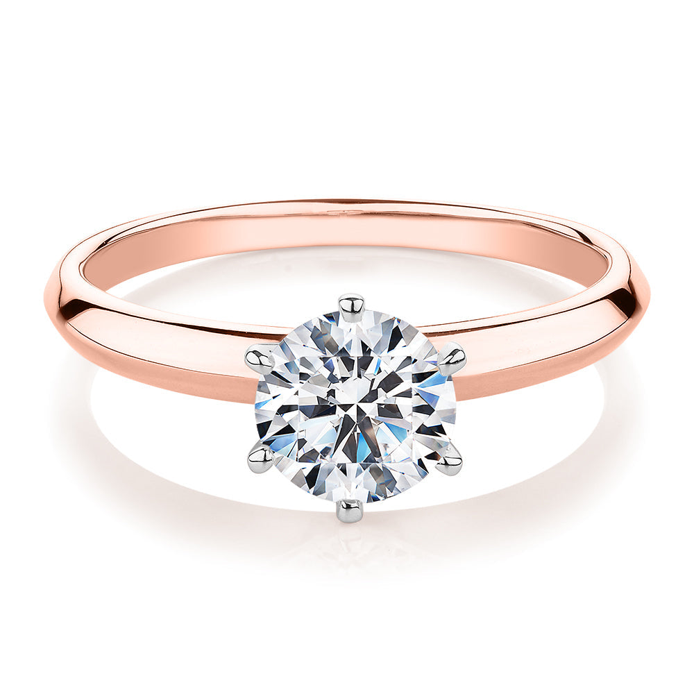 Signature Simulant Diamond 1.00 carat* round brilliant solitaire engagement ring in 10 carat rose and white gold