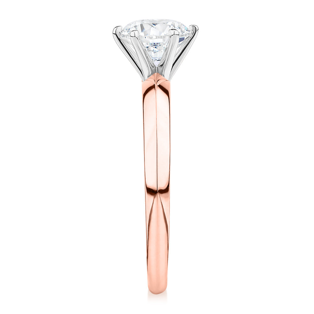 Signature Simulant Diamond 1.00 carat* round brilliant solitaire engagement ring in 10 carat rose and white gold
