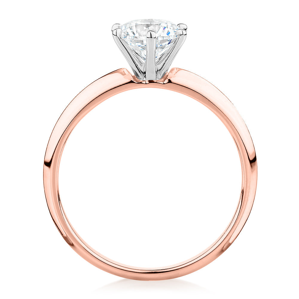 Signature Simulant Diamond 1.00 carat* round brilliant solitaire engagement ring in 10 carat rose and white gold